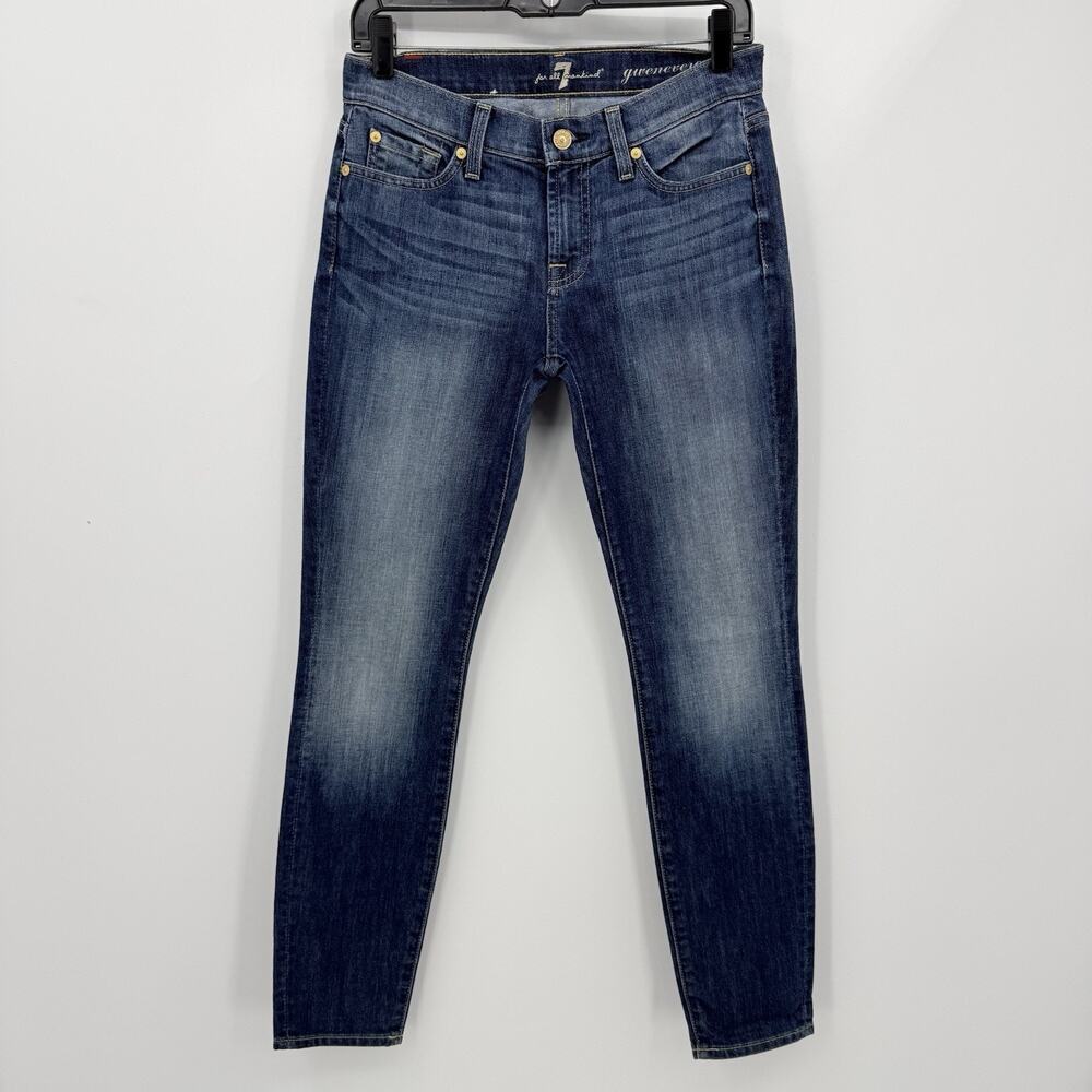 7β For All Mankind Gwenevere Skinny Jeans Dark Wash Mid Rise Stretch Zip Fly 26